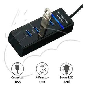 Hub Usb Ultra Veloz 3.0 4 Puertos 30 Cm Con Luz