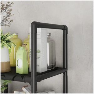 Estante Organizador Multiusos para Lavadora Baño 2 Niveles 2 Cuerpos 138x106x25cm Negro