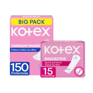 Pack Protector Diario KOTEX Normal Dúo Control Olor Paquete 150un + Protectores Diarios KOTEX Ultra Delgado Paquete 15un