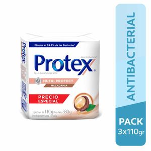 Jabón Antibacterial PROTEX Pro Hidratante Aceite de Macadamia 110g Paquete 3un