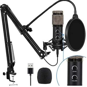 Kit Micrófono Condensador USB Estudio Podcast BM838 Negro con Plomo