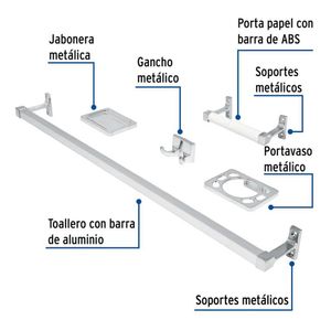 Juego De 5 Accesorios Para Baño TRUPER Foset Color Metálico Plata