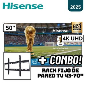 TELEVISOR HISENSE 50 SMART TV VIDAA 4K UHD LED 2025 - 50A4NV + RACK FIJO