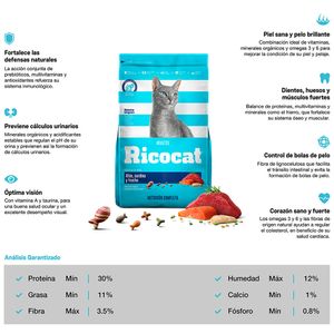 Comida para Gatos RICOCAT Adultos Atún Sardina y Trucha Bolsa 1Kg