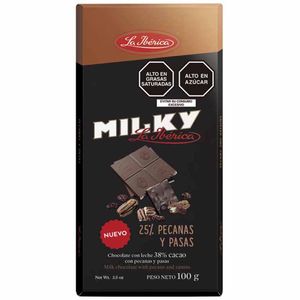 Chocolate Milky LA IBÉRICA Pecanas y Pasas Caja 100g