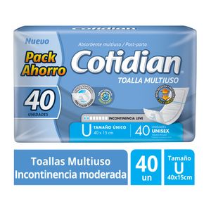 Toalla Multiuso COTIDIAN Apósito Incontinencia Moderada Paquete 40un