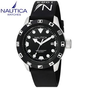 Reloj Nautica NSR 100 NAD09509G Acero Inoxidable Correa de Silicona Negro
