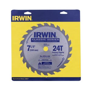Disco portable Irwin Classic Circular Saw Blades 7-1/4" X 24T, 5/8" (Universal) Blister