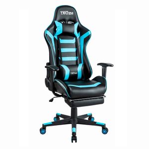 Silla Gamer Technisport Reclinación 180° y Posapies Azul Sgaz