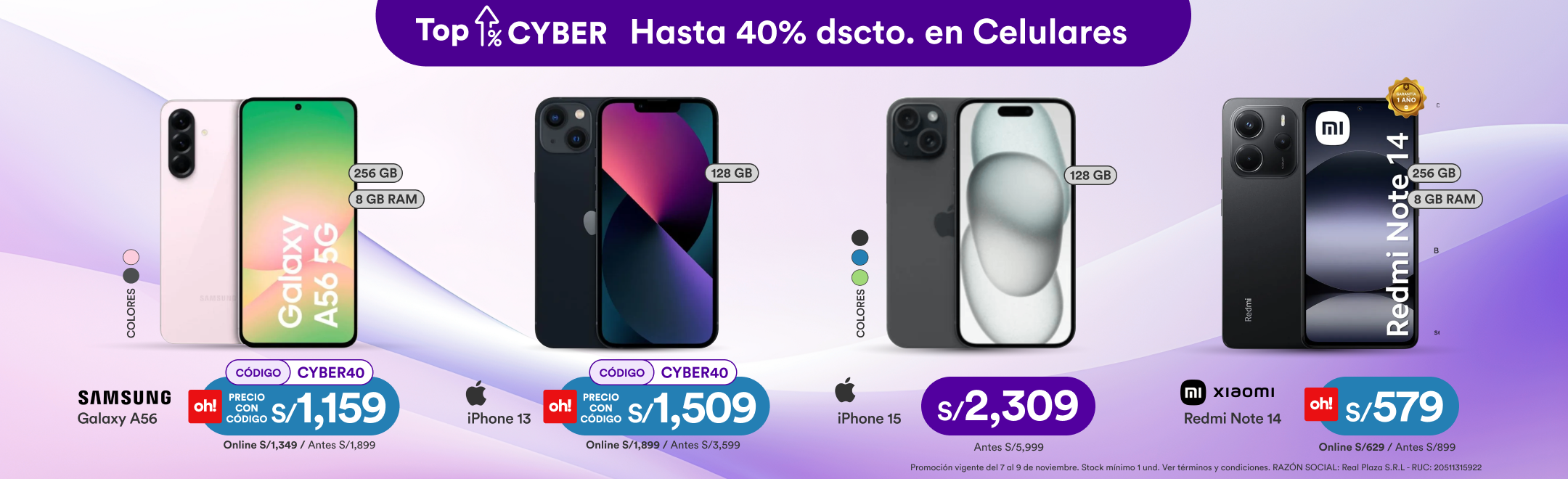 TOP CYBER 03/11/2025_P_1_Hasta 40% de dscto_07/11/2025_Celulares